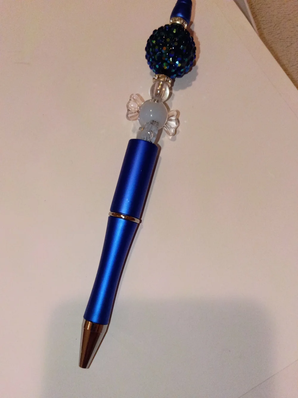 Blue Crystal Bead Pendant Pen